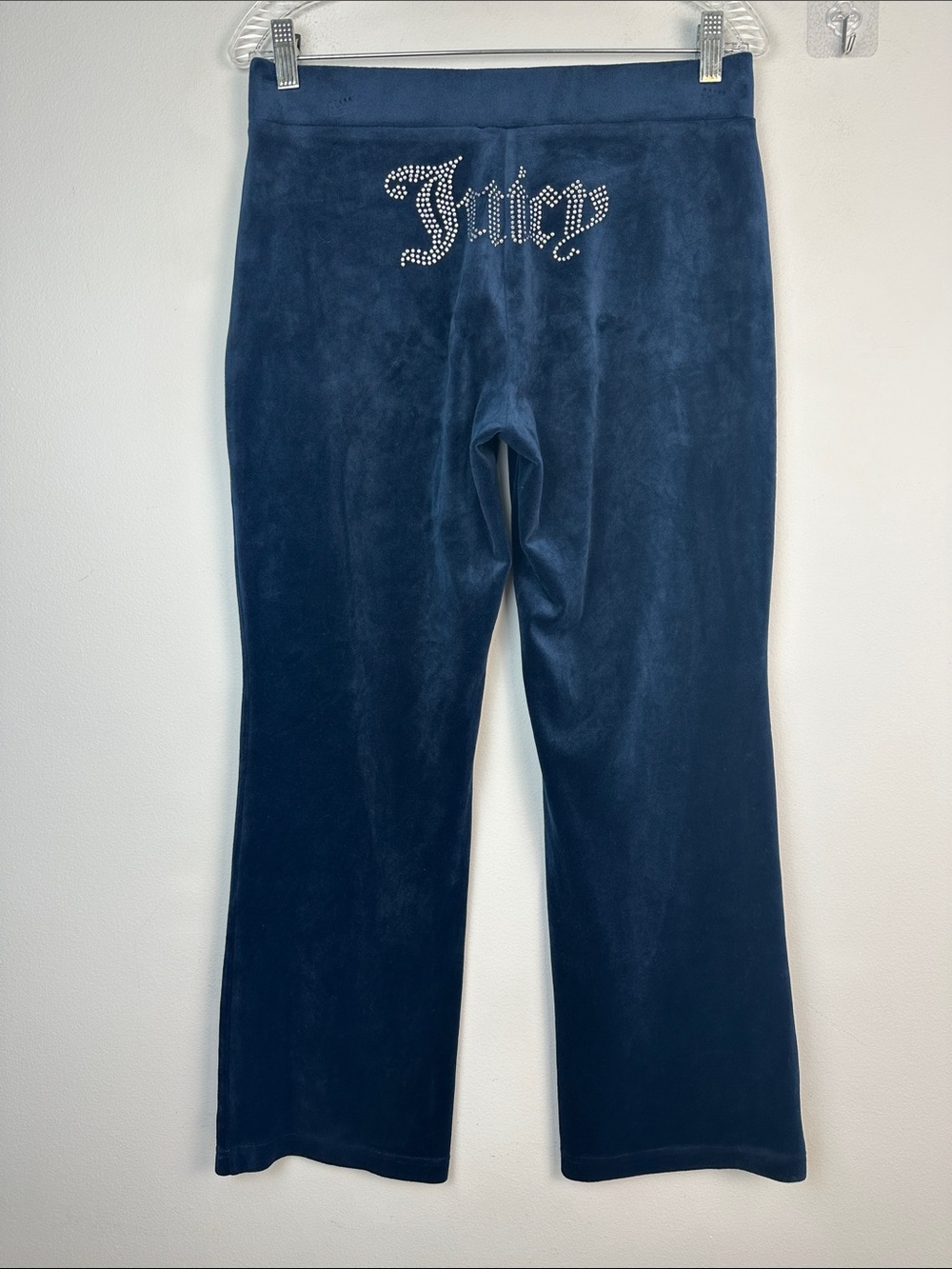 Juicy Couture Velour Track Pants Blue Medium Straight Leg Crystal Embellished
